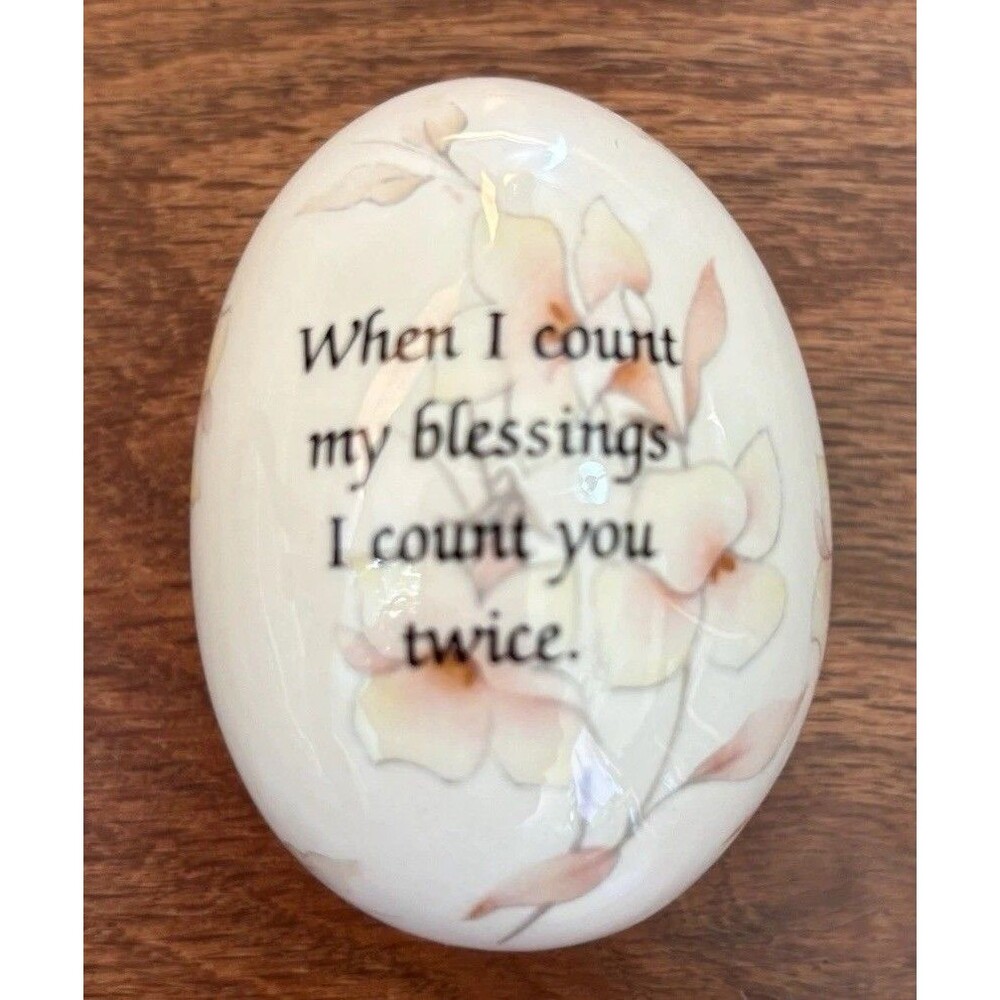 Vtg The Egg Lady Porcelain Egg Springtime Floral Decor When I Count My Blessings